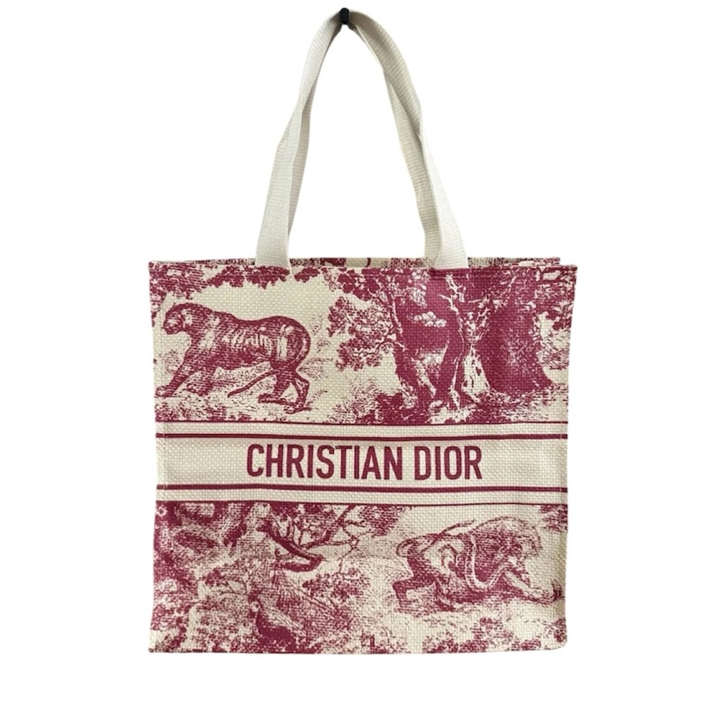 CHRISTIAN DIOR Straw Dioriviera Tote in Red